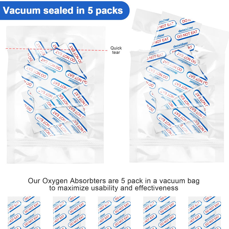 [Australia] - 500cc Oxygen Absorbers for Food Storage - 100 Count (20x Packs of 5) - for Long Term Food Storage & Survival, Mylar Bags, Canning, Harvest Right Freeze Dryer, Dehydrated, and Preserved Foods 500cc 