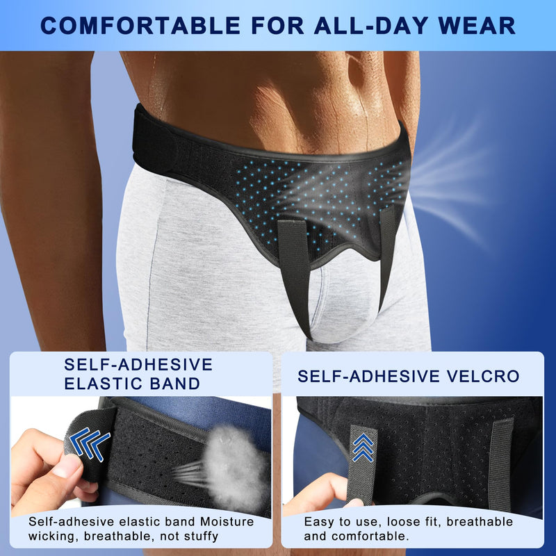 Poedist Hernia Support Belt for Men or Women for Double Inguinal or Other Hernias with Removable Pads, Adjustable Waist Belt for Abdominal Compression (Large 35.8-41.3 Inch) L