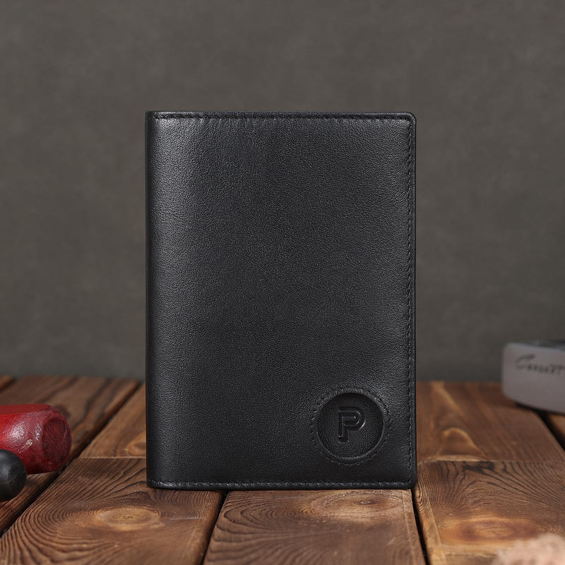 Polare Slim RFID Blocking Leather Passport Holder Travel Bifold Wallet For Men (Black with AirTag Holder) Black with AirTag Holder