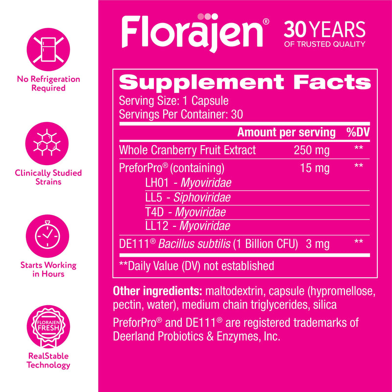 [Australia] - Florajen Women‚Äôs Triple-Action Probiotic - Prebiotic + Probiotic + Cranberry for Vaginal, Digestive, & Immune Support - Fast-Acting - Clinically-Studied - Gluten-Free & Vegan - 30-Count 