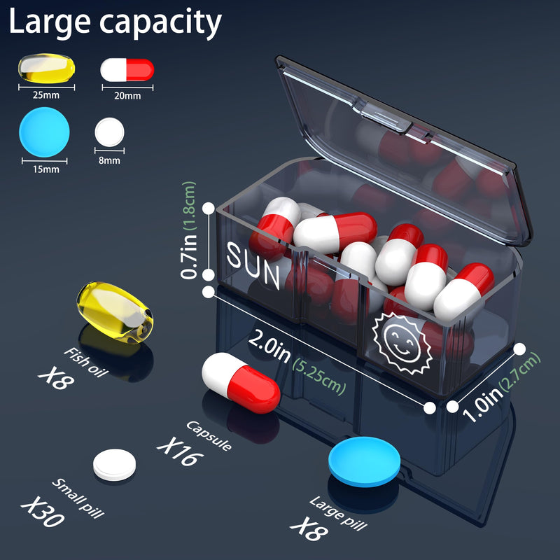 Pill Organizer 2 Times a Day, Am Pm Twice Daily Pill Case, Detachable Large Travel Pill Box 7 Day, Weekly Pill Container for Vitamin Medicine Supplement Fish Oil (Blue) Blue
