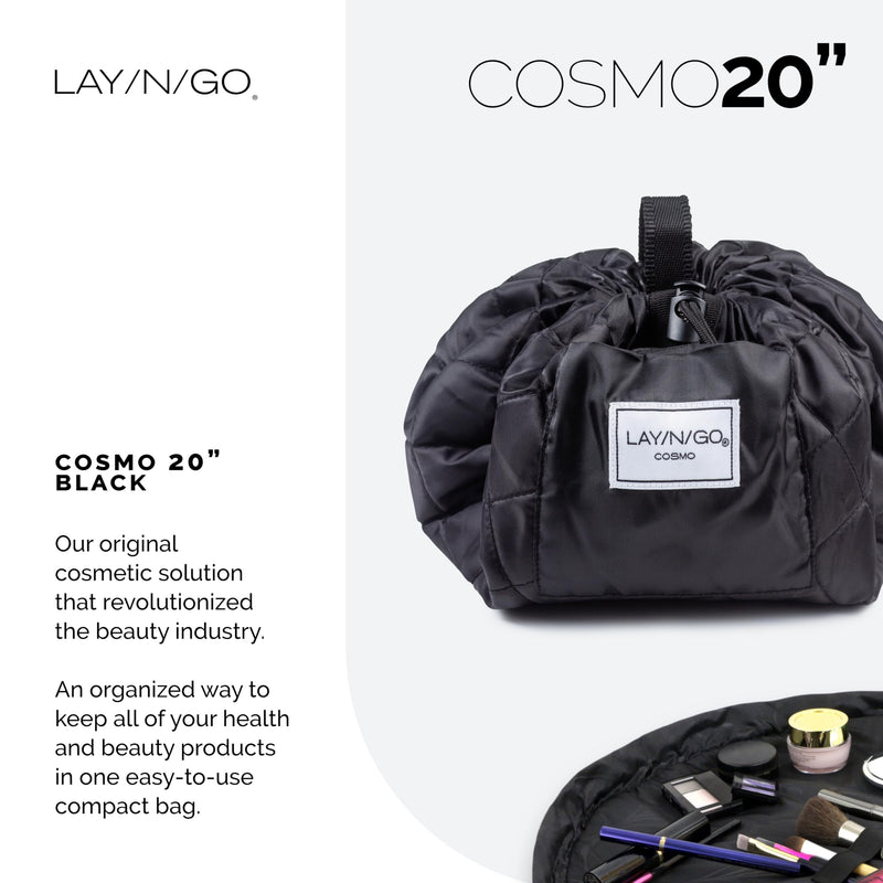 Lay-n-Go Cosmo Drawstring Cosmetic Pouch 20" Makeup Bag Organizer & Nail Spa 18" Acrylic Nail Polish Holder Toiletry Bag for Travel, Gift Bundle, Black & Red