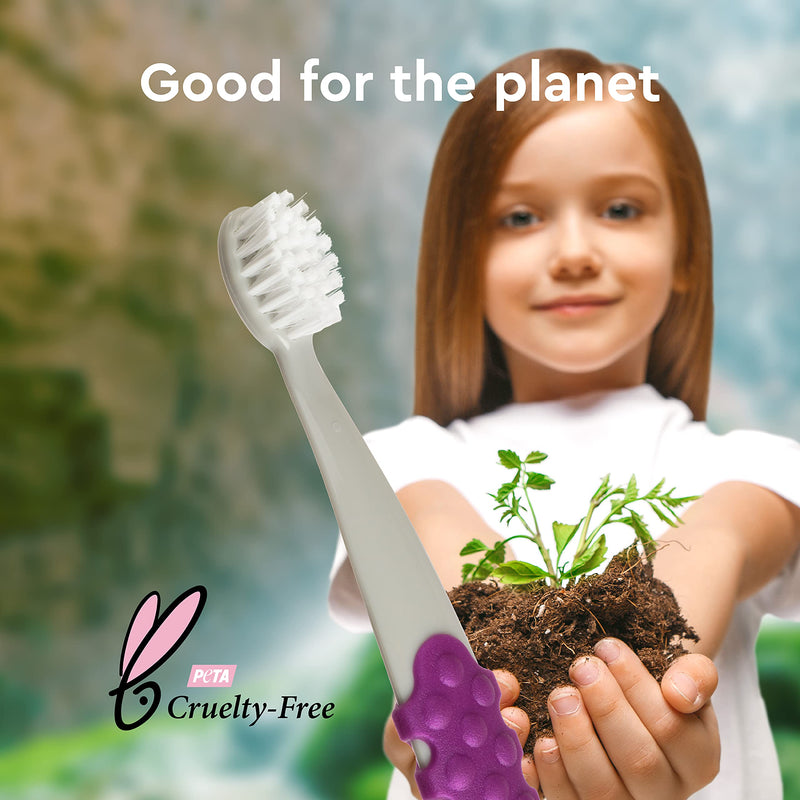 RADIUS Children's Toothbrush, Totz Plus Brush, Extra Soft Bristles, White/Green/Lightblue, BPA Free & ADA Accepted, for Delicate Teeth & Gums for Children 3 Years & Up, Pack of 3 Bluewhite/ Greenyellow / Blueblue 3 Count (Pack of 1)