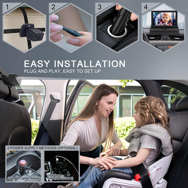 [Australia] - Baby Car Camera for Backseat-HD 720P 4.3 inch Monitor with Night Vision, 360¬∞ Rotation, 150¬∞ Wide View Angle. Protects Your Baby‚Äôs Eyes.Rear-Facing Backseat Camera for Kids, Infants, and Newborns KB45 