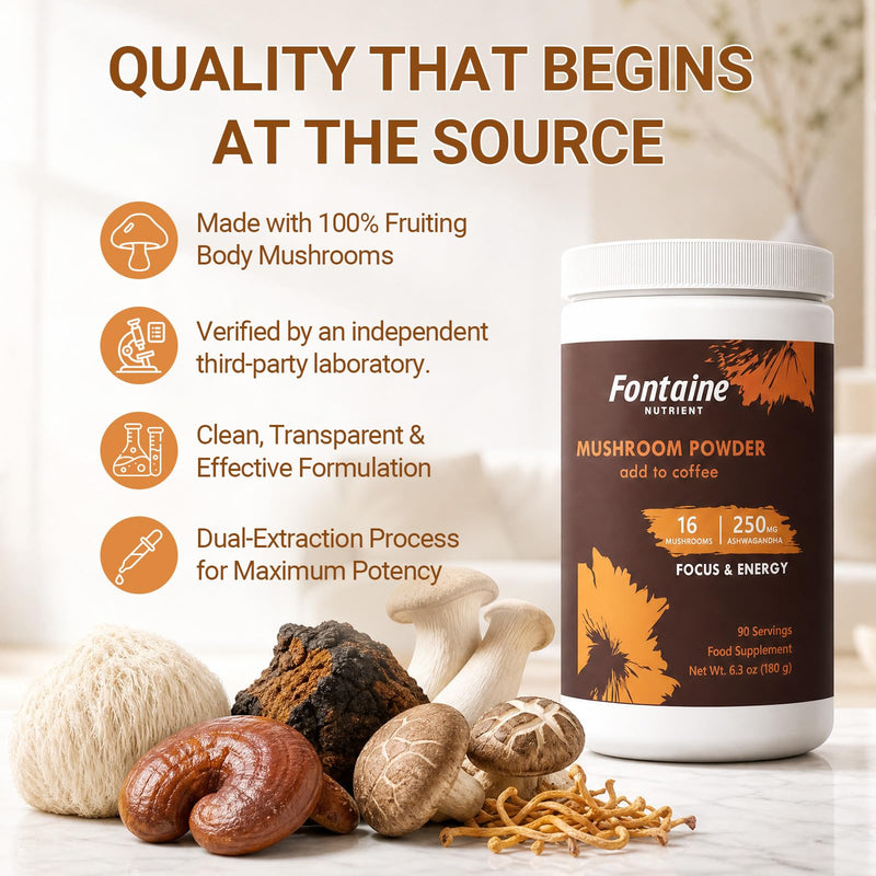 16-in-1 Super Mushroom Coffee with Lion's Mane, Reishi - 1730mg Functional Mushrooms Complex for Immunity, Focus, Nootropic, Mood & Energy, Premium Mushroom Supplement, 90 Days Supply