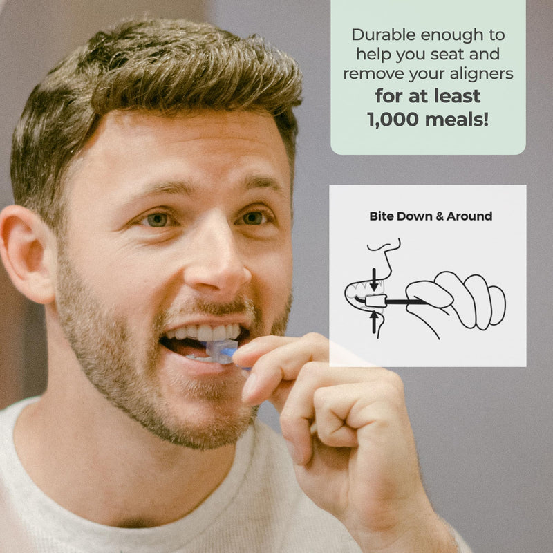 PUL Pack of 2 Reusable 2-in-1 Aligner Seating Chewie & Removal Tool — Compatible with Invisalign, Removable Braces, Retainers, Trays – Easy-to-Use Remover & Chew, Dental & Oral Hygiene – Blue, Black Blue + Black