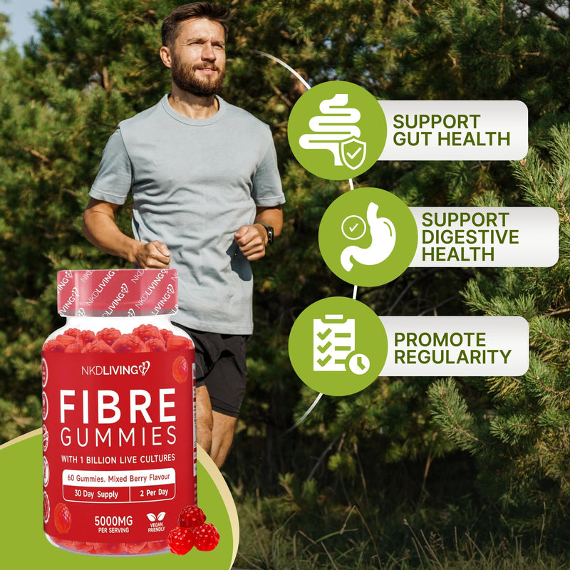 NKD Living High Fibre Inulin Gummies (60 Vegan Gummies) 5g of Fibre per Serving - with 1 Billion Live Cultures - Gut Health and Digestive System Support 1 count (Pack of 60)
