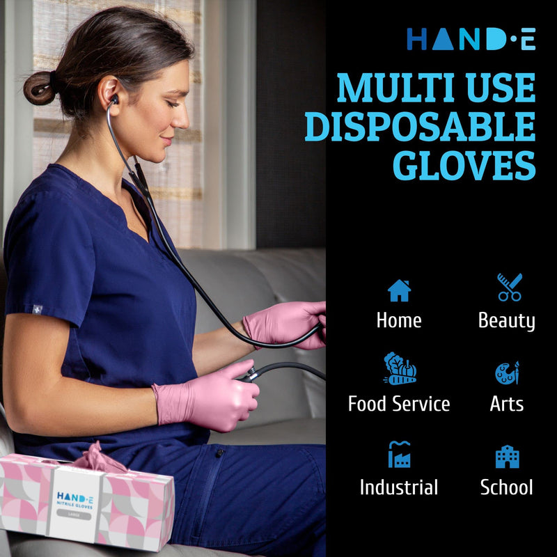 [Australia] - Hand-E Touch Pink Nitrile Disposable Gloves - Esthetician, Nail Tech, Hair Dye & Stylist, Cleaning Gloves 50 Small 