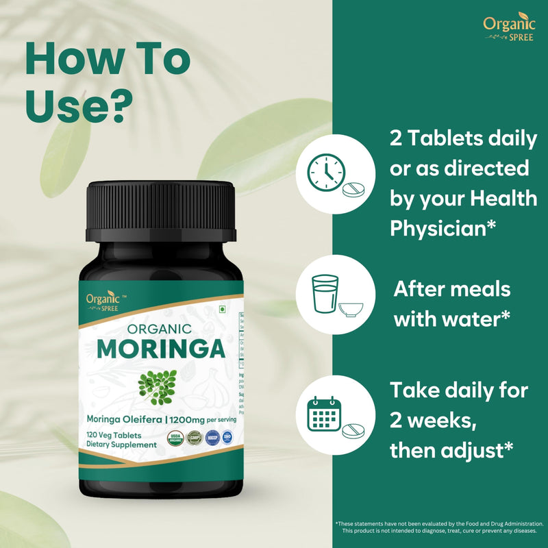 ORGANIC SPREE Moringa 120 Tablets | Moringa Oleifera (Drumstick Leaf) | USDA Organic Certified | Dietary Supplement - 120 Tablets* (1)