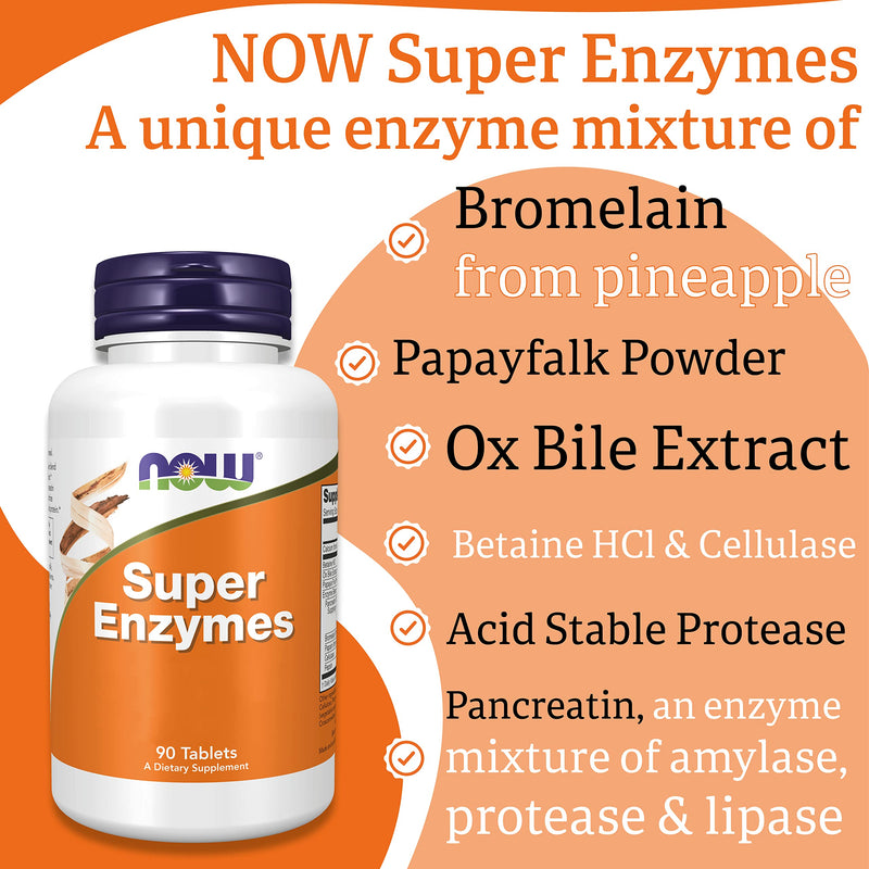 Now Foods, Super Enzyme, 90 Tablets, Lab-Tested, High Dose, Calcium, Gluten Free, Soy Free, Non-GMO