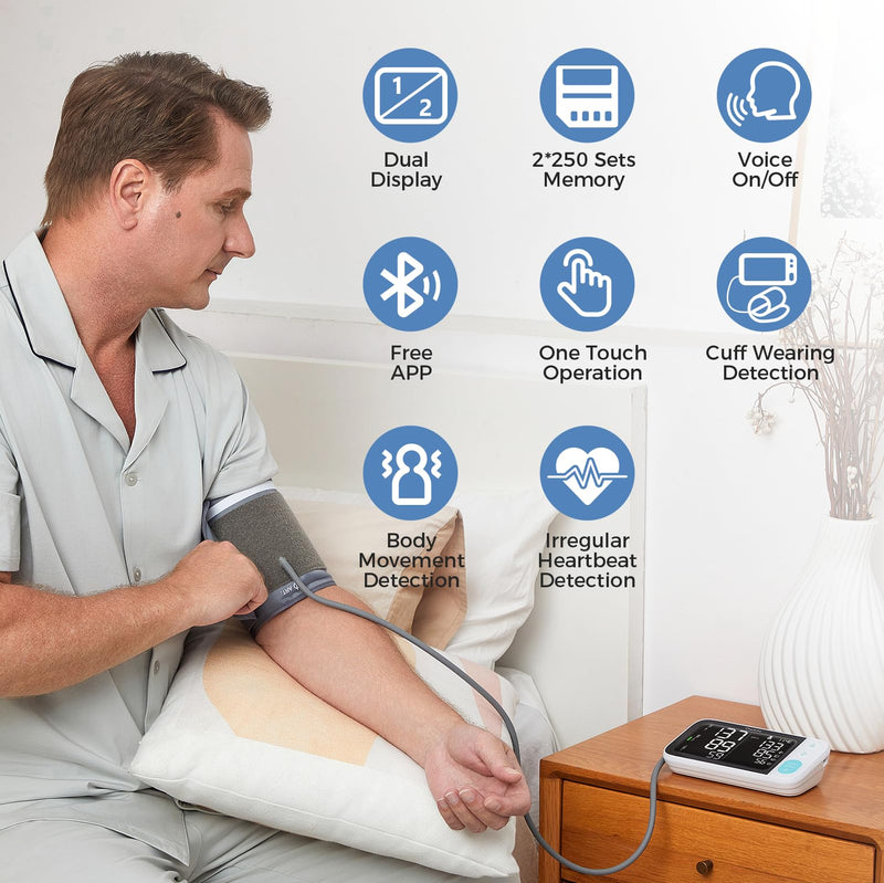 [Australia] - Checkme Blutooth Blood Pressure Monitors for Home Use, Blood Pressure Machine with Dual-Display, Extra-Large Adult Cuff, 500 Readings, Voice Broadcast - Automatic BP Monitor with Bluetooth 