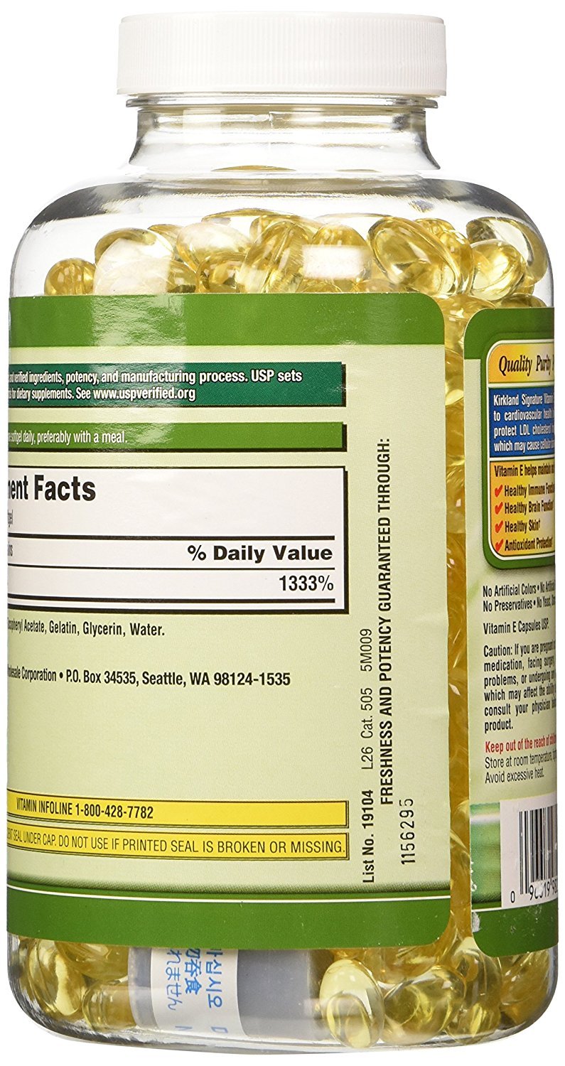 Kirkland Signature Vitamin E 400 IU, 500 Softgels (Pack of 2) (Total of 1000 Softgels)
