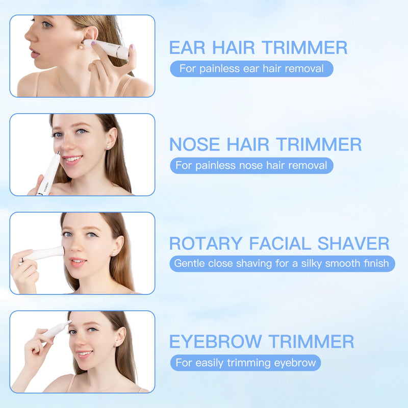[Australia] - Nose Hair Trimmer for Women and Men, 3-in-1 Electric Facial Hair Removal Rechargeable Portble Waterproof Face Shaver Razor for Nose Ear Eyebrow Peach-Fuzz Lips Chin FT3001 