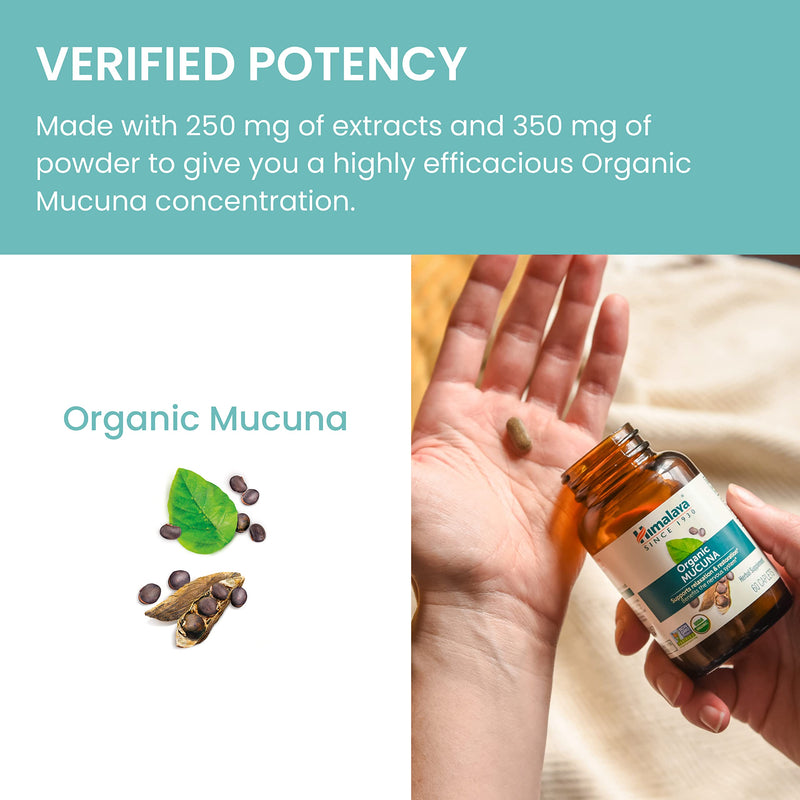 [Australia] - Himalaya Organic Mucuna Pruriens, 60 Day Supply - Herbal Supplement for Calming Relaxation from Tension and Promoting Brain Function - Vegan, Non-GMO, Gluten Free, 600 mg, 60 Caplets 60 Count (Pack of 1) 