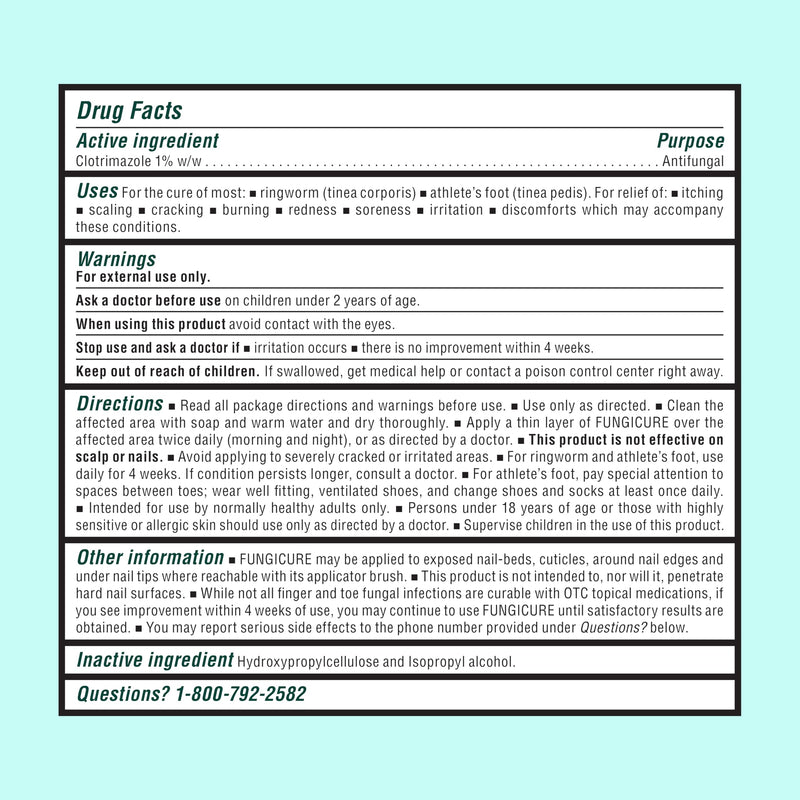 FUNGICURE Medicated Liquid Gel - Maximum Strength 0.35 Fluid Ounce | Cures fungal infections & kills 6 types of fungus. Clinically proven clotrimazole 1%. Easy, precise, no-mess application.