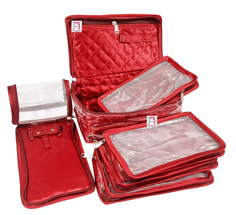 atorakushon Combo Satin Makeup Pouches Vanity Jewellery Traveling Organizer Storage Box Cosmetic carry it along anywhere easily For Women Maroon