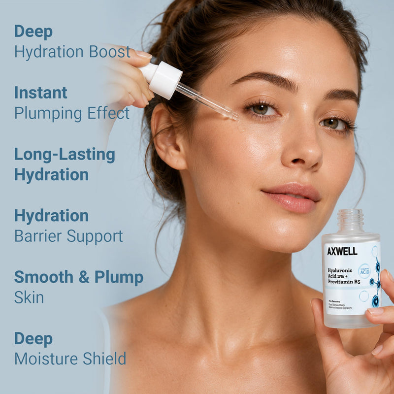 Axwell 2% Pure Hyaluronic Acid Serum for Face with Vitamin B5 – Deep Hydration, Plumping, Anti-Aging Skin Serum for Women & Men, Fragrance Free, 1.01 fl oz