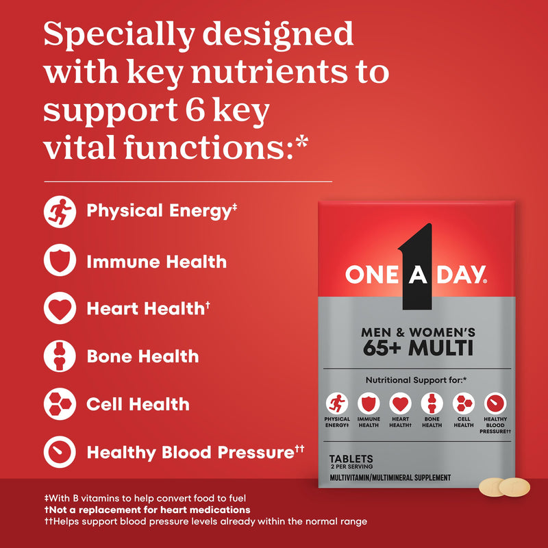 One A Day Proactive 65+, Mens & Womens Multivitamin, Supplement with Vitamin A, C, D, and Zinc to Support Bone Health & Cell Health, Calcium, Folic Acid, Tablet 150 Count 150 Count (Pack of 1)