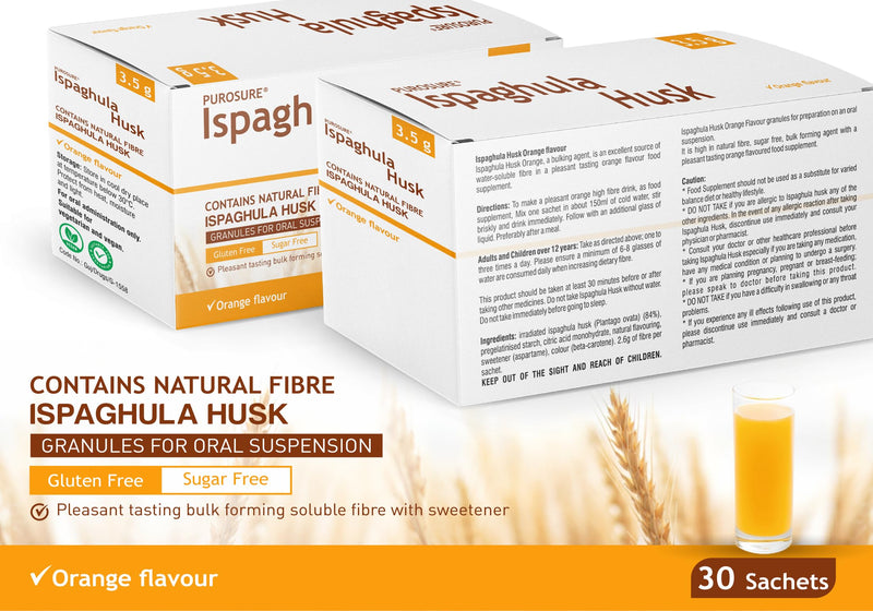 Purosure Ispaghula Husk Orange Drink Sachets | Contains Natural Fibre | Pack of 30 1