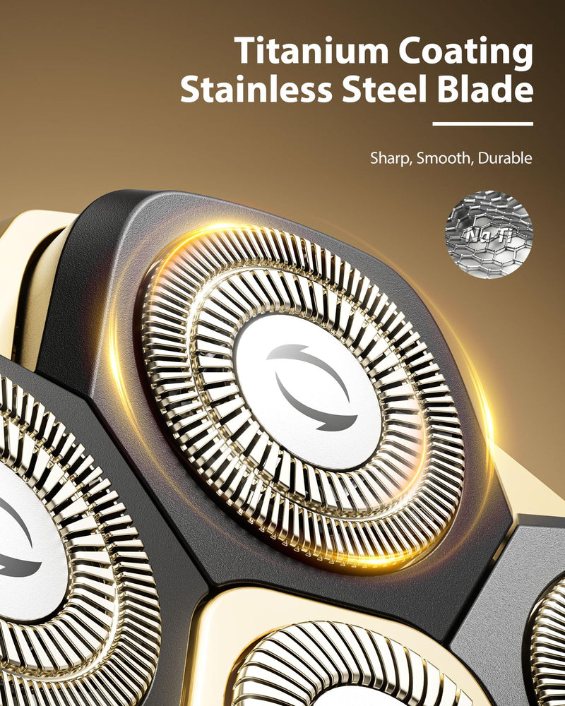 [Australia] - Head Shaver Pro for Bald Men [Titanium-Coated Blades] 5-in-1 Magnetic Electric Trimmer, Powerful 8500 RPM Motor, USB-C Fast Charge, LED Display, IPX7 Waterproof for Body Hair Grooming (Gold) 
