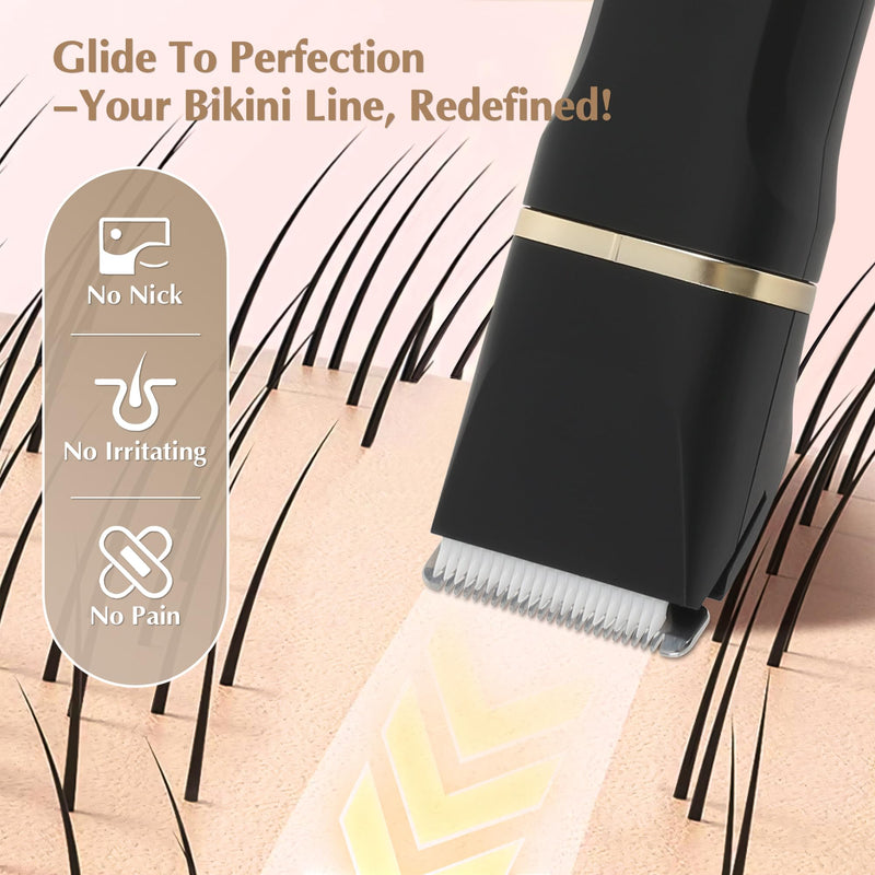 Electric Bikini Trimmer for Women - 5 in 1 Rechargeable Electric Razors for Women, IPX7 Waterproof Pubic Hair Trimmer, Painless Womens Body Shaver, Facial Razor & Nose Hair Shaver, Black