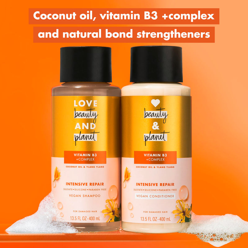 Love Beauty and Planet Shampoo with Vitamin B3 Coconut Oil & Ylang Ylang for Intensive Repair for Damaged Hair Sulfate, Silicone, & Paraben Free. Cruelty-Free. 13.5 oz