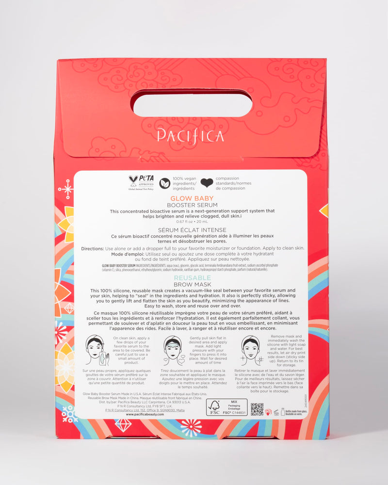 Pacifica Glow Baby Brightening Serum & Reusable Face Mask Set – Vitamin C + Glycolic Acid for Radiant Hydrated Skin, Clean Vegan Skincare Gift Kit for Women & Teens, Stocking Stuffer Beauty Set