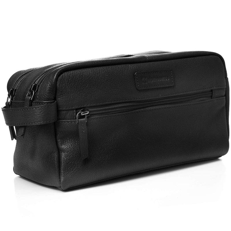 Alpine Swiss Sedona Toiletry Bag Genuine Leather Shaving Kit Dopp Kit Travel Case One Size Black