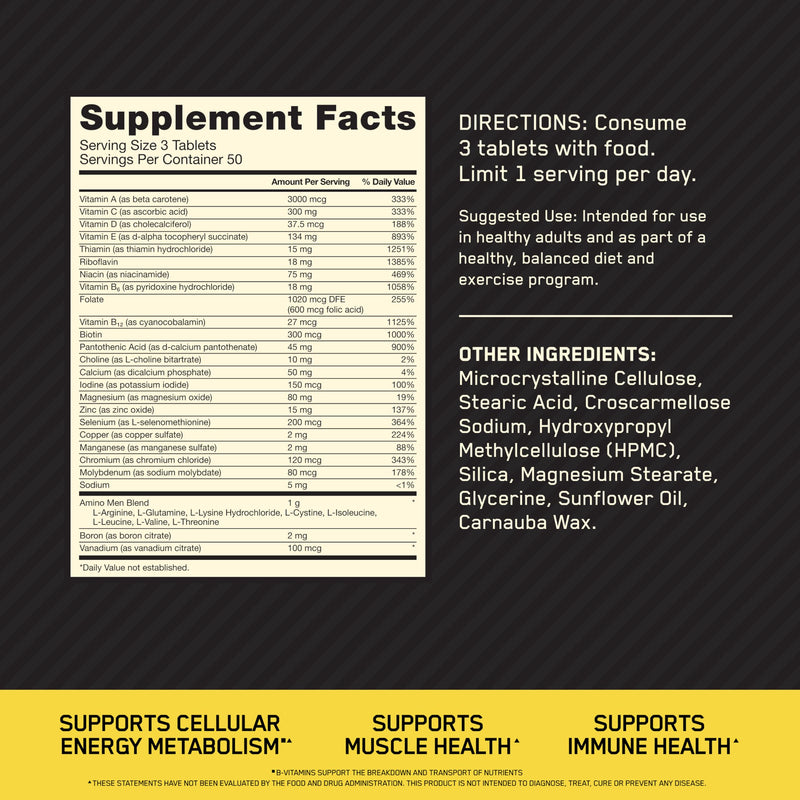 Optimum Nutrition Opti-Men, Vitamin C, Zinc and Vitamin D, E, B12 for Immune Support Mens Daily Multivitamin Supplement, 150 Count (Packaging May Vary) 150 Count (Pack of 1)