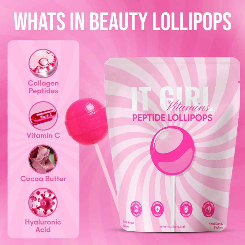 Collagen Peptide Lollipops for Women & Teens – Hair Skin and Nails Supplement with Hyaluronic Acid and Vitamin C – Beauty Candy Pops for Glowing Skin – Low Sugar Vegan Collagen Vitamins for Adults 10