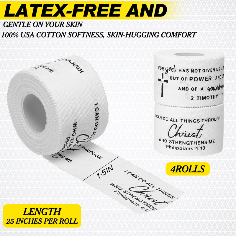Geiserailie 4 Pcs Cross Tape Christian Athletic Tape Sports Wrist 1.5 in x 25ft Jesus Cotton Religious Bible Verse for Gymnastics First Aid Injury Soccer Football Baseball Boxing Church Gifts