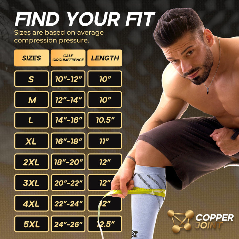 CopperJoint Running Calf Compression Sleeve Women – Easy-On Footless Calf Compression Sleeves for Men, Support Mens Leg Sleeves for Runners, Basketball, Sports, Copper Infused Nylon - Grey, Large