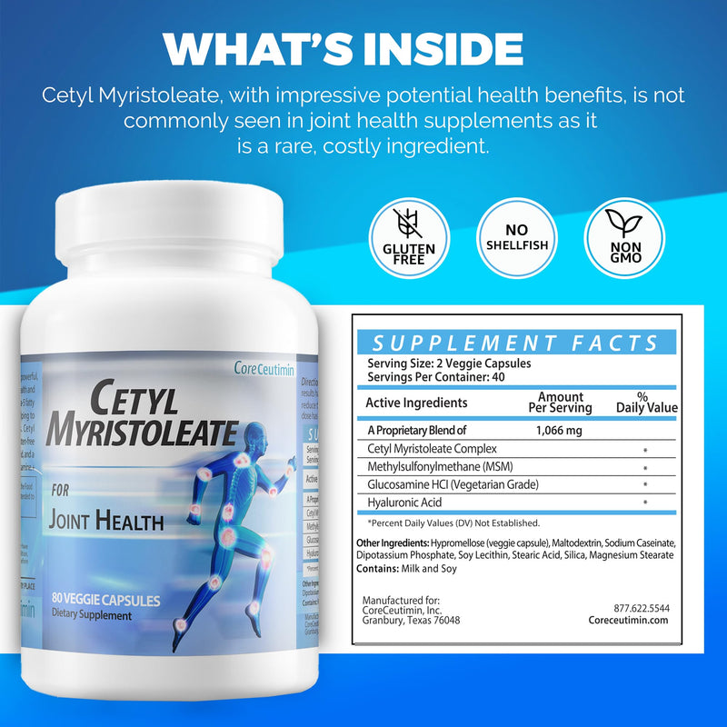 Cetyl Myristoleate Omega 5 Fatty Acid, 80 Capsules | Ultra Support for Relief from Joint Discomfort and Stiffness - Also Includes Glucosamine, MSM & Hyaluronic Acid 80 Count (Pack of 1)