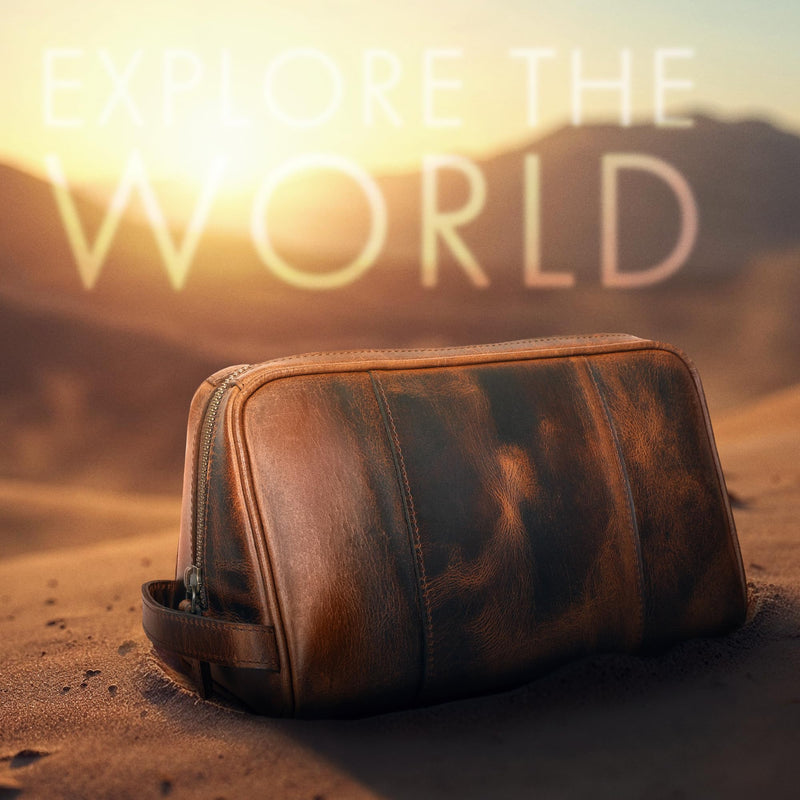 Premium REAL Leather Toiletry Bag for Men Dopp Kitt Hanging Mens Toiletry Large TSA Toiletries Bag Shaving Grooming Bag Organizer