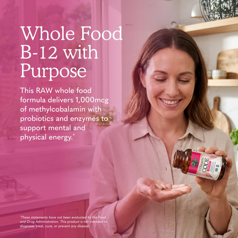 Garden of Life Vitamin Code Raw B-12 - 30 Capsules, 1,000mcg Whole Food B12 Methylcobalamin for Energy, Vegan Methylcobalamin Vitamin plus Probiotics and Enzymes, Gluten Free Supplements 30 Count (Pack of 1)