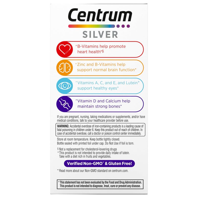 Centrum Silver Women's Multivitamin for Women 50 and Over, 100 Tablets | Contains Vitamin D3, B Vitamins, Calcium, and Antioxidants, Non-GMO Ingredients, Supports Memory and Cognition, GLP-1 Support 100 Count (Pack of 1)