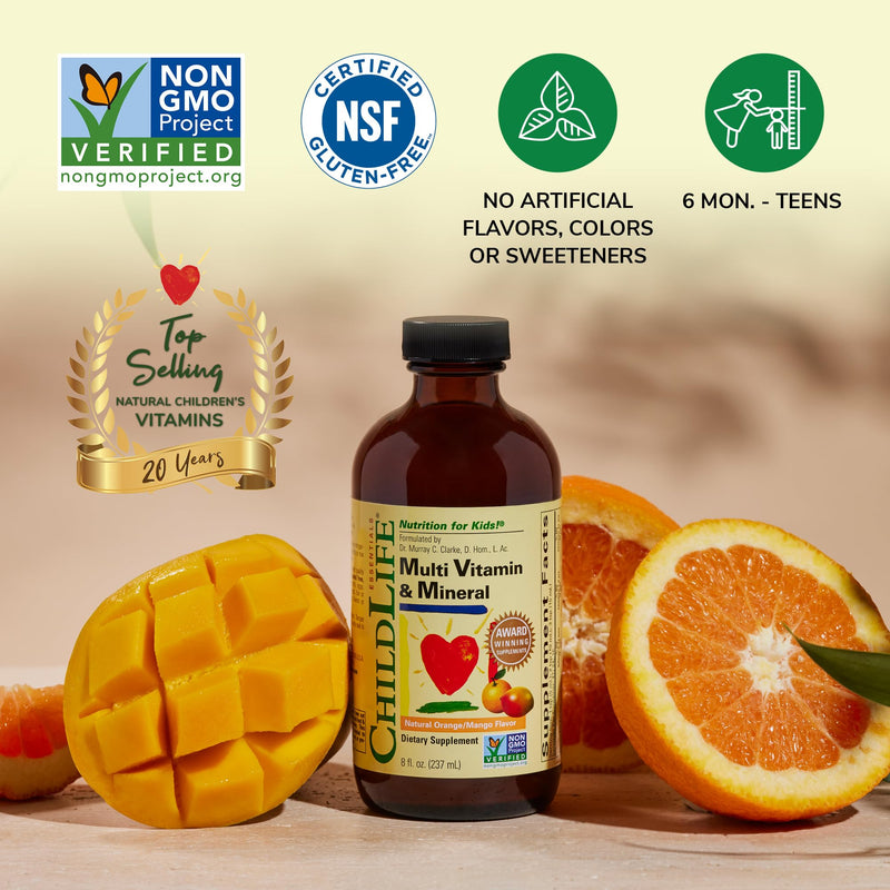 [Australia] - CHILDLIFE ESSENTIALS Kids Multivitamin & Mineral - Kids Vitamins, Liquid Multivitamin for Kids, Toddler Multivitamins, Liquid Vitamins, Baby Multivitamin - Natural Orange & Mango, 8 Fl Oz (Pack of 1) Orange Mango 8 Fl Oz (Pack of 1) 