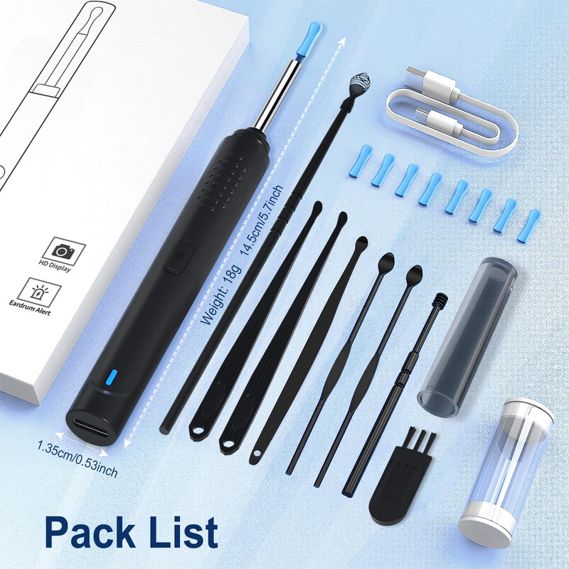 [Australia] - Ear Wax Removal, Ear Cleaner with Camera with 1296P, Earwax Removal kit with 9 Ear Pick and 8 Traditional Tools, Built-in WiFi IP67 Waterproof, Ear Cleaning Kit for iPhone,iPad,Android(black) Black 