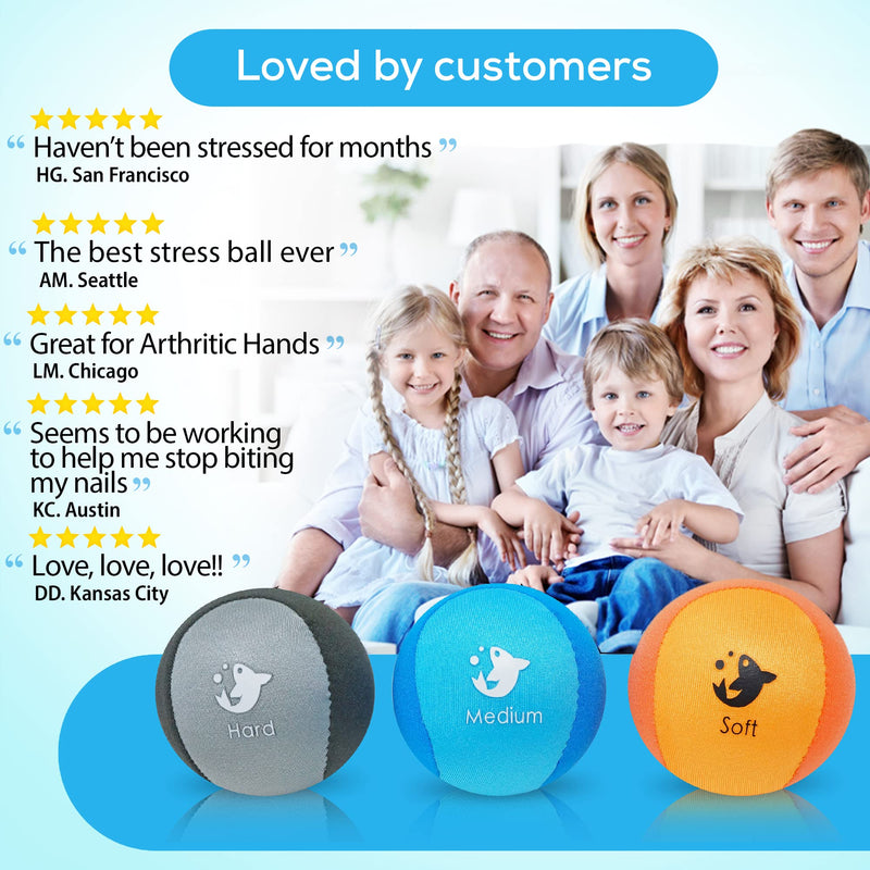 Serenilite Hand Therapy Exercise Stress Ball Bundle - Tri-Density Stress Balls for Adults & Grip Strengthening Orange, Blue, Gray