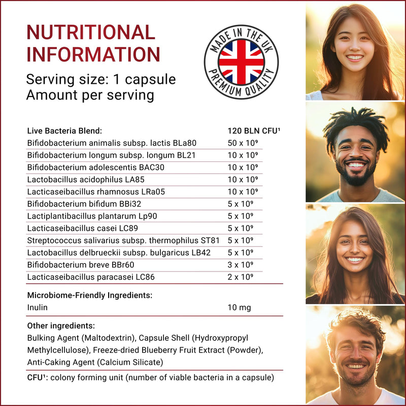Ultimate Care – High Potency Probiotics and Prebiotics Complex for Gut Health, 30 Capsules - 120 Billion CFU - 12 Live Bacterial Cultures with Bifidobacterium & Lactobacillus