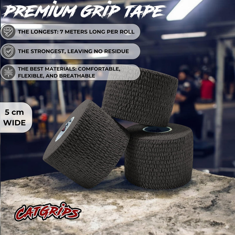 CATGRIPS Grip Tape – Thumb Tape for Weightlifting, Functional Fitness & Gym – Non-Slip EAB Tape for Fitness, Hook Grip – Durable, Flexible & Sweat-Resistant Sport Tape (6 Rolls x 2 in)