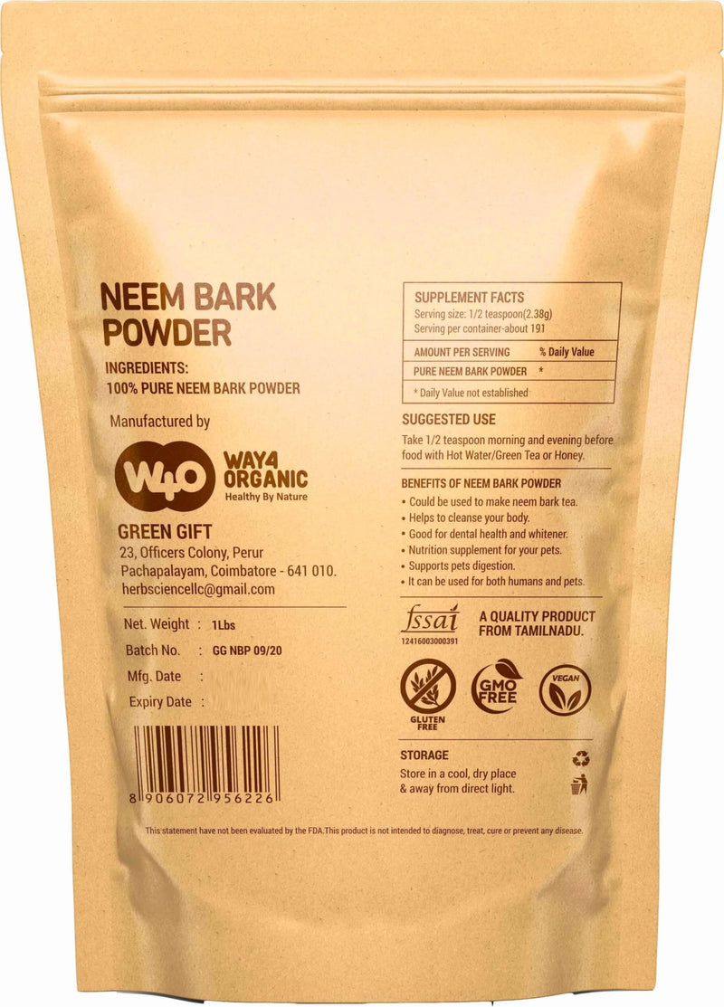 [Australia] - Neem Bark Powder 16 Oz (1 lb) - Dental and Digestion Support - Tooth Powder - Way4Organic 1 