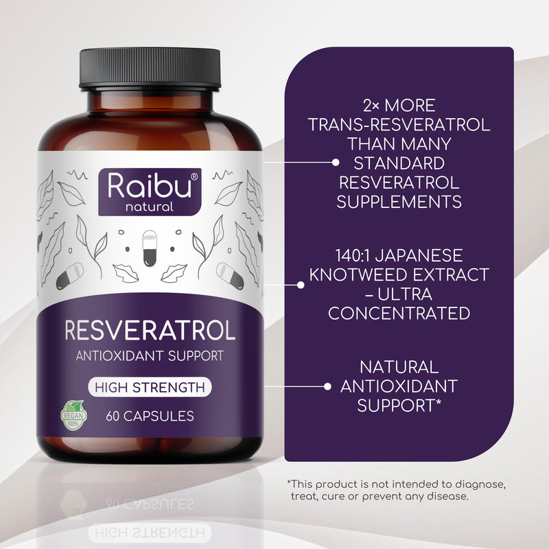 Resveratrol Supplement - 525 mg Pure Trans Resveratrol, 1 Capsule a Day - 140:1 Extract from Japonese Knotweed - Highly Bioavailable & Enhanced Absorption - Antioxidant Support, 60 Servings - Non-GMO