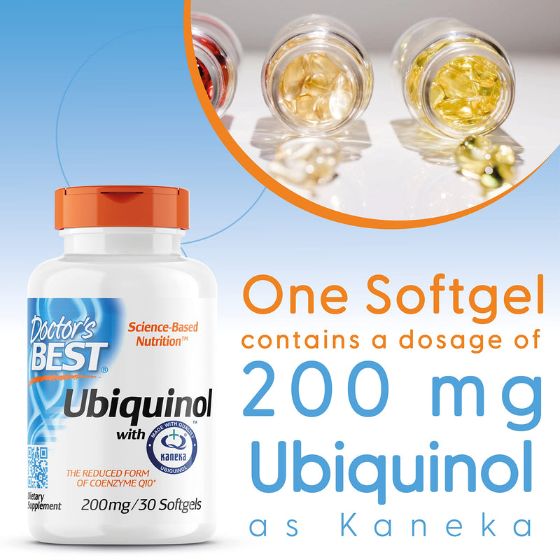 Doctor's Best, Ubiquinol, with Kaneka QH Ubiquinol, 200mg, 30 Capsules, Coenzyme Q10, Highly Dosed, SOYA Free, Gluten Free, Non-GMO
