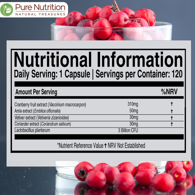 Pure Nutrition Cranberry Extract with Amla & Probiotics |120 Caps | Cranberry Extract Supports Healthy Urinary Tract Function* | Non GMO