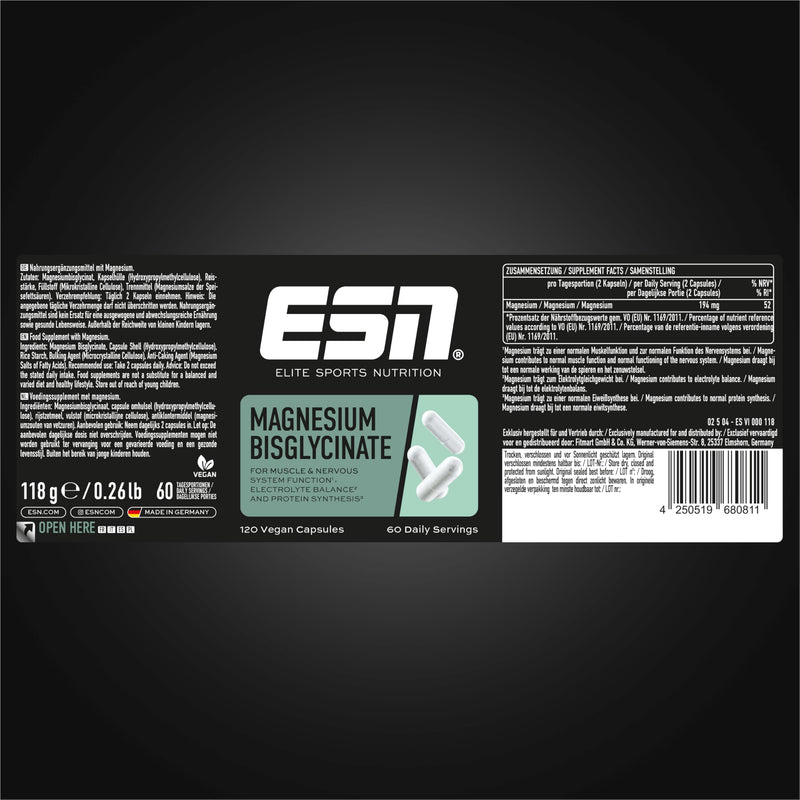 ESN Magnesium Caps, 120 Capsules, 194 mg Magnesium per Daily Serving – magnesiumbisglycinate Capsules, high bioavailability – Made in Germany