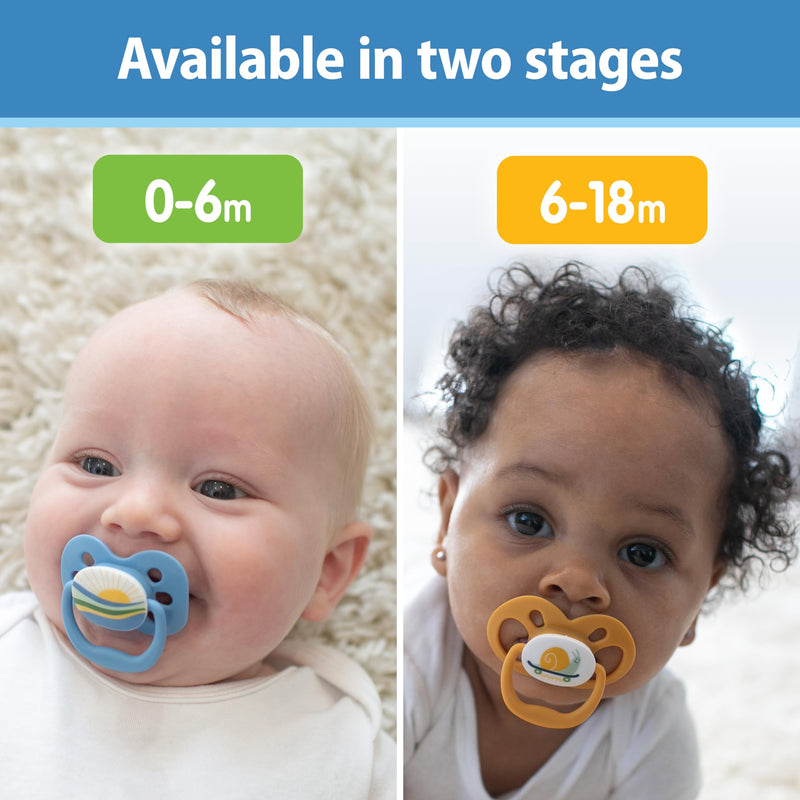 [Australia] - Dr. Brown's Advantage Glow-in-the-Dark Baby Pacifier, Fully Symmetrical Soother with Soft Silicone Bulb, 6-18m, BPA Free, Skateboard Snail and Blue Nature, 4 Pack (Style May Vary) Blue Glow-in-the-Dark 