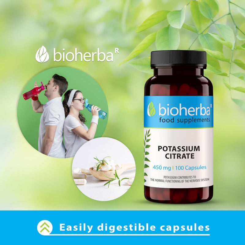 Potassium Citrate 450 mg – 100 Capsules | Muscle, Nerve and Blood Pressure Support by BIOHERBA 1 count (Pack of 100)