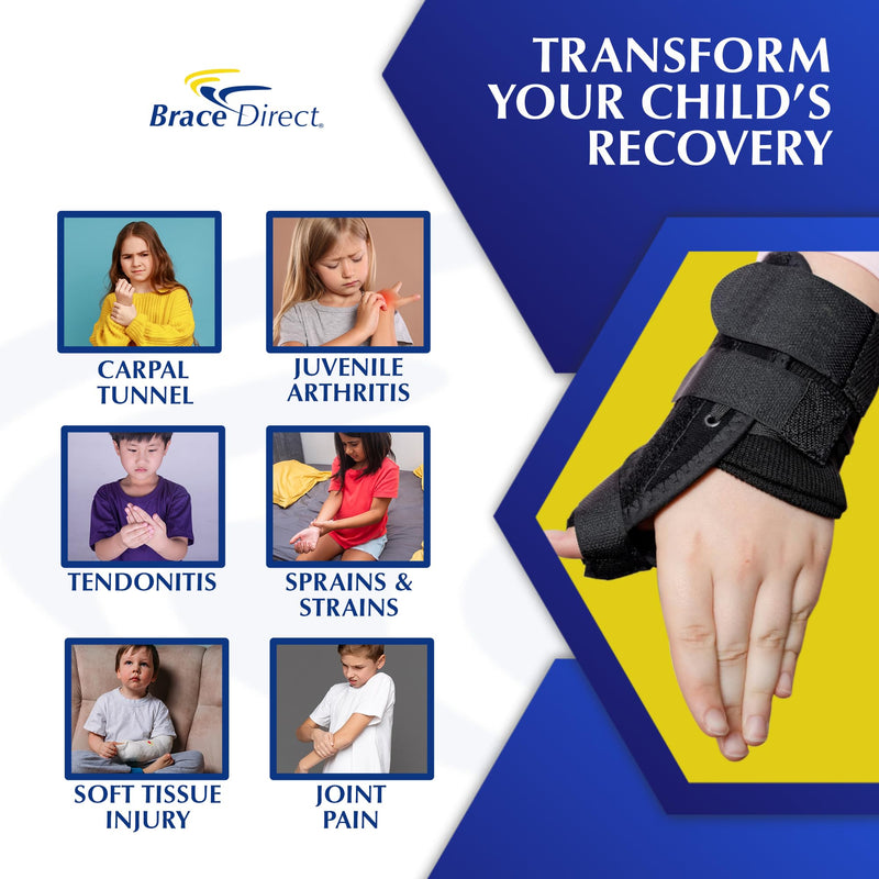 Brace Direct Pediatric Thumb Spica Wrist Splint for Kids - Childrens Thumb Immobilizer for Sprains, Tendonitis, Carpal Tunnel, Juvenile Arthritis (Child: Left Wrist 3-5" Circ)