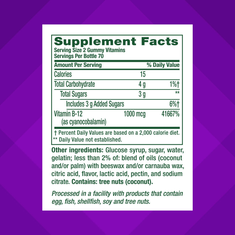 Vitafusion Vitamin B12 Gummies | 1000 mcg | 140 Adult Gummy Vitamins | for Women & Men | Raspberry Flavor | Gluten and Dairy Free Supplement (Pack of 2) 140 Count (Pack of 2)